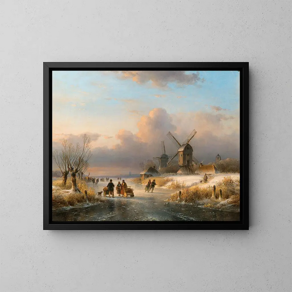Winter Ice Skating Joy - Lodewijk Johannes Kleijn — framed artwork on a wall