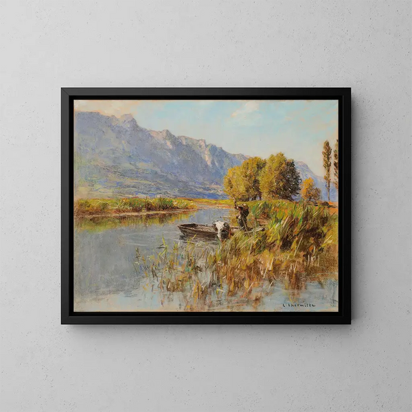La Dent du Chat en el lago de Bourget - Léon Augustin Lhermitte — cuadro enmarcado en la pared