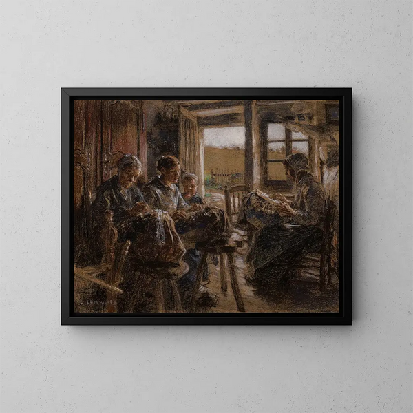 Las encajeras de los Vosgos - Léon Augustin Lhermitte — cuadro enmarcado en la pared