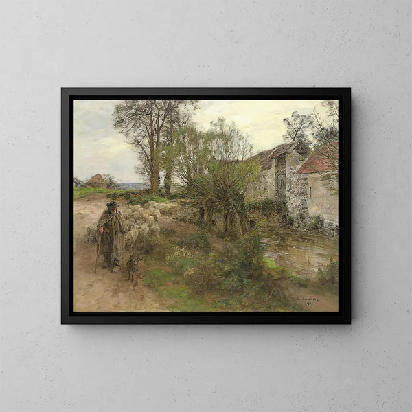 "Sortie du troupeau de la rue Chailly" by Léon Augustin Lhermitte — framed artwork on a wall