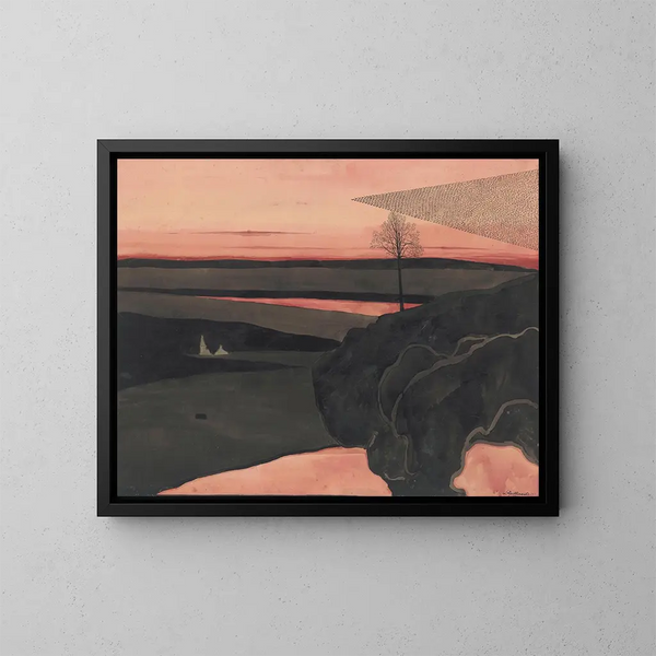 paisaje bajo un rojo crepuscular con aves migratorias - Léon Spilliaert — cuadro enmarcado en la pared