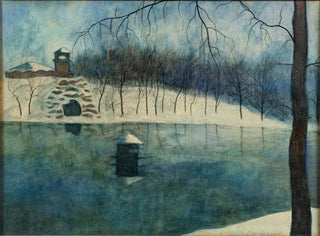 Lon Spilliaert - Le parc Lopold dOstende avec ltang et le Trinkhall sous la neige.webp