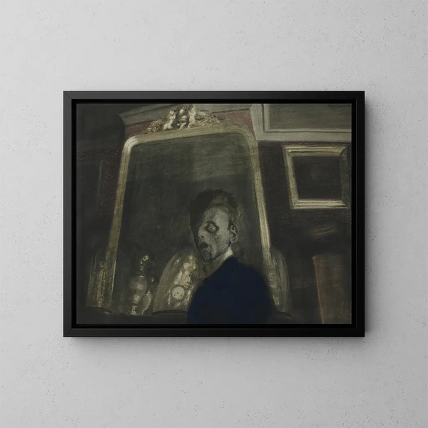 Self-portrait with mirror - Léon Spilliaert — framed artwork on a wall