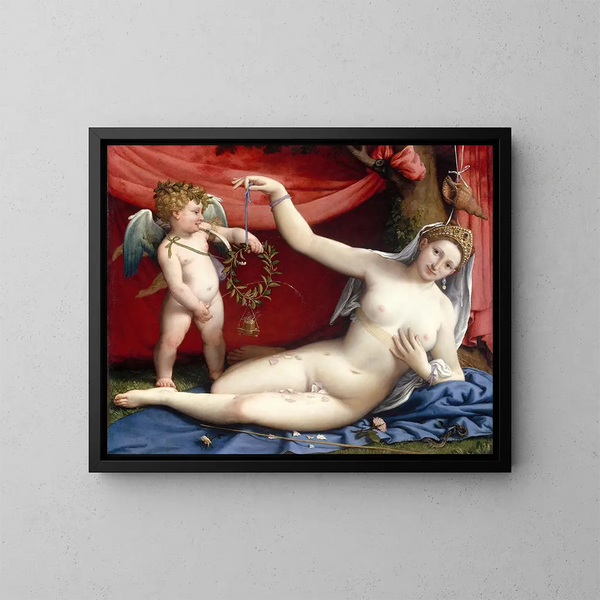 Venus y Cupido - Lorenzo Lotto — cuadro enmarcado en la pared