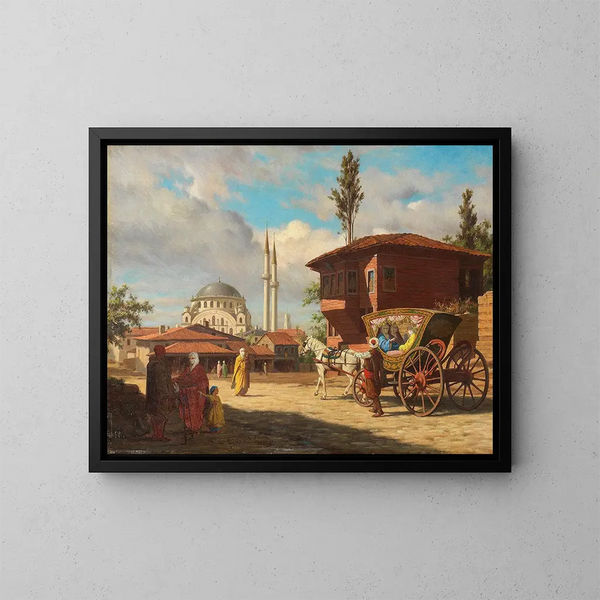 Figures devant la mosquée Eyüp Sultan à Istanbul - Louis-Émile Pinel de Grandchamp — framed artwork on a wall