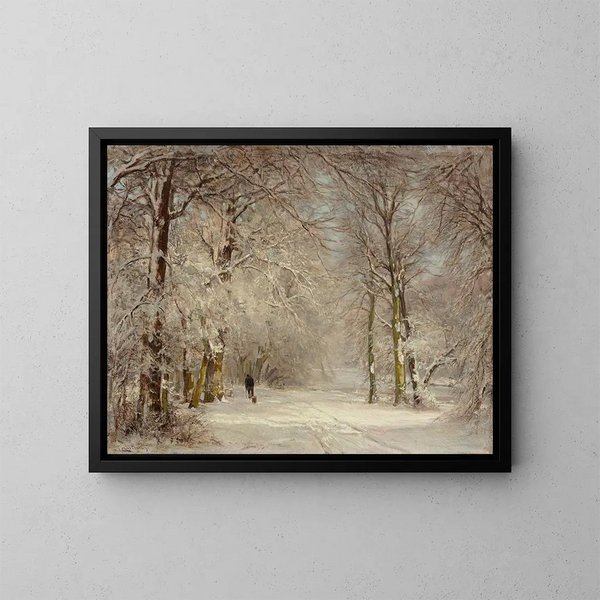 Un camino nevado en invierno - Louis Apol — cuadro enmarcado en la pared