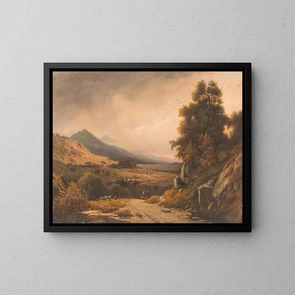 Italian landscape painting with decorative figures - Louis Auguste Lapito — framed artwork on a wall