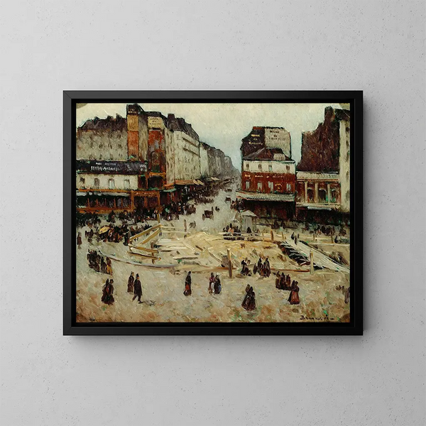 El bulevar de Rochechouart y la calle de Clignancourt, trabajos del metro - Louis Braquaval — cuadro enmarcado en la pared