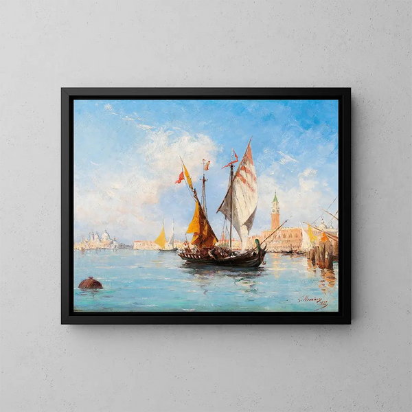 Bateaux à voile à Venise dans le Bacino di San Marco - Louis Claude Mouchot — cuadro enmarcado en la pared