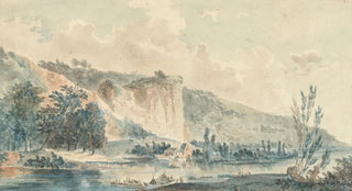 Louis Gabriel Moreau - A river landscape with cliffs.webp