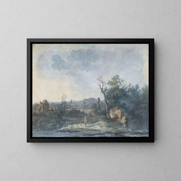 Figures sur une route de campagne - Louis Gabriel Moreau — framed artwork on a wall