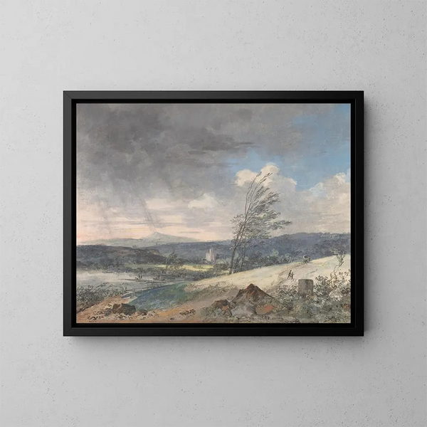 Landscape painting swept by the wind - Louis Gabriel Moreau — framed artwork on a wall