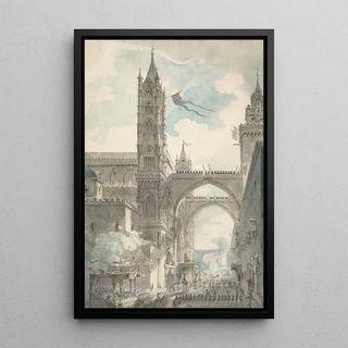 Louis Jean Desprez - View of the Portal and Principal Entrance of the Cathedral of Palermo during the Festival of Sta Rosalia.webp