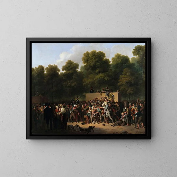 Distribución de vino y comestibles en los Campos Elíseos con motivo de la fiesta del rey - Louis Léopold Boilly — cuadro enmarcado en la pared