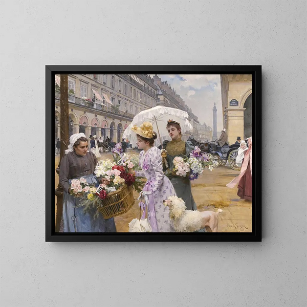La vendedora de flores, calle de Rivoli - Louis Marie de Schryver — cuadro enmarcado en la pared