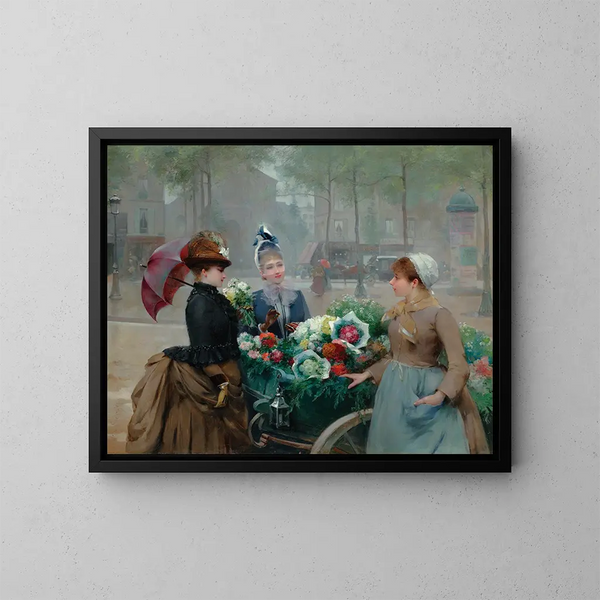 El mercado de flores - Louis Marie de Schryver — cuadro enmarcado en la pared