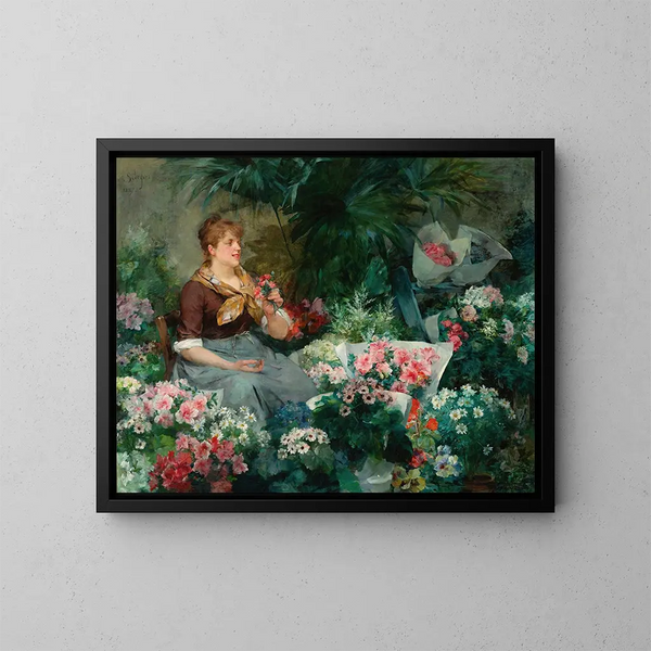 El Vendedor de flores - Louis Marie de Schryver — cuadro enmarcado en la pared