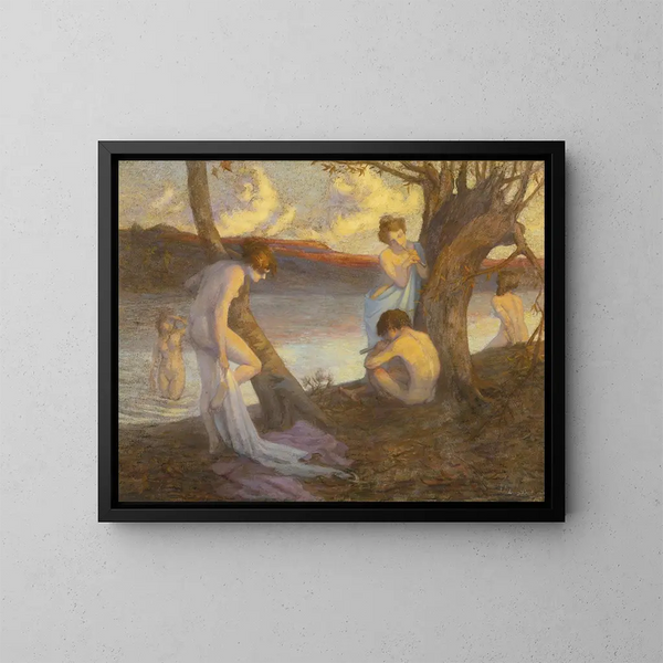 Bathers by a riverbank - Louis Marie Henri Raoul Prat — framed artwork on a wall