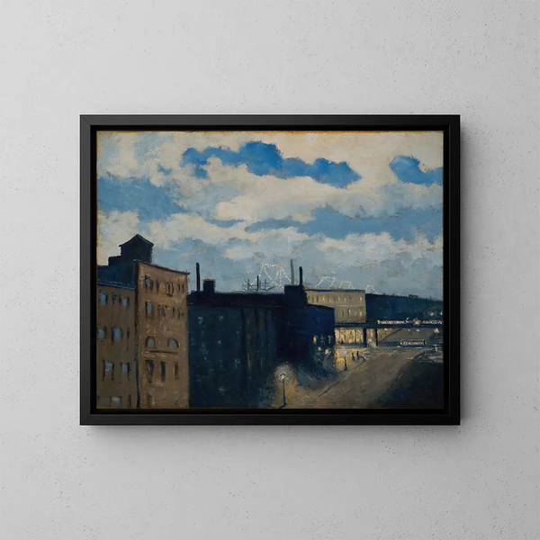 Calle de Nueva York al atardecer - Louis Michel Eilshemius — cuadro enmarcado en la pared