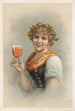 retrato en busto de una mujer con una corona de lúpulo y cebada sosteniendo un vaso de cerveza - Louis Prang — vista de la obra