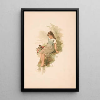 Louis Prang - Study Girl seated on a mossy bank.webp