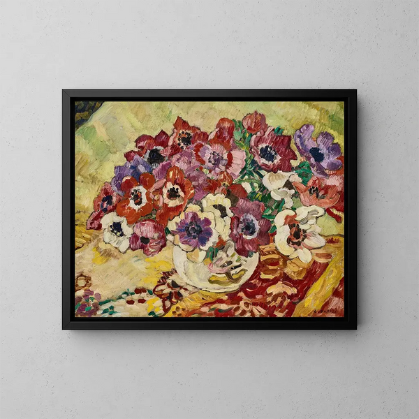 de ramo de animales en jarrón con pájaro sobre fondo amarillo - Louis Valtat — cuadro enmarcado en la pared