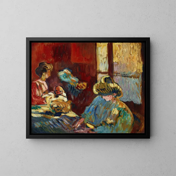 Maternidad, mujer en azul frente a la ventana - Louis Valtat — cuadro enmarcado en la pared