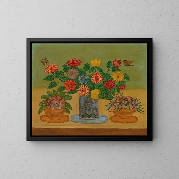de ramo de flores con mariposas - Louis Vivin — cuadro enmarcado en la pared