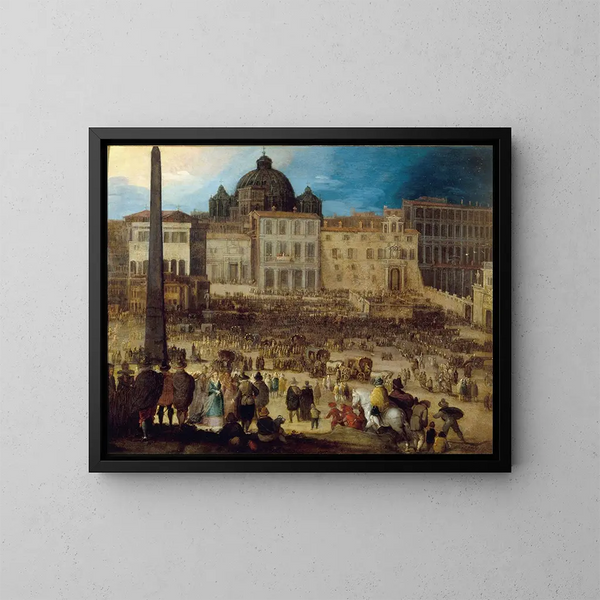 Vista de la plaza de San Pedro en Roma durante la elección del Papa Clemente VIII en 1592 - Louis de Caulery — cuadro enmarcado en la pared