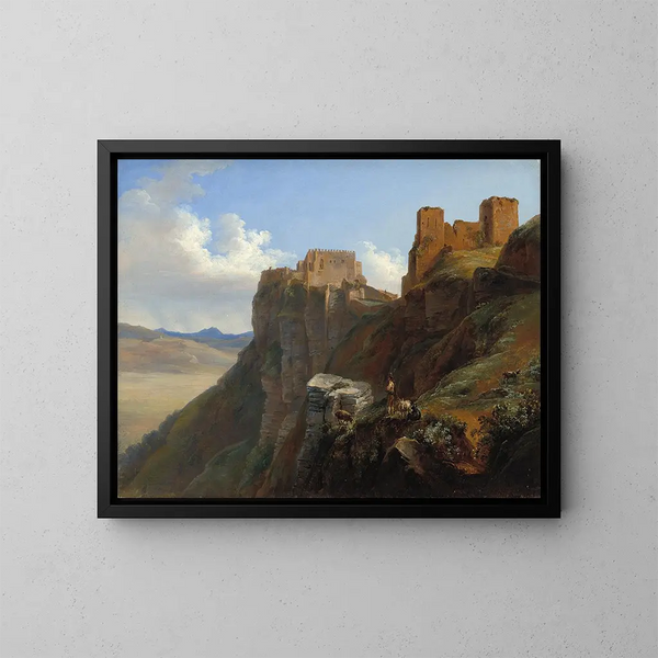 Vista del castillo de San Giuliano cerca de Trapani, Sicilia - Louise-Joséphine Sarazin de Belmont — cuadro enmarcado en la pared