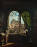 Interior D'artiste painting with view of the façade of Saint-Eustache church - Louise Adone Drölling — artwork view