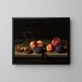 Louyse Moillon - Peaches apricots and plums on an entablature.webp