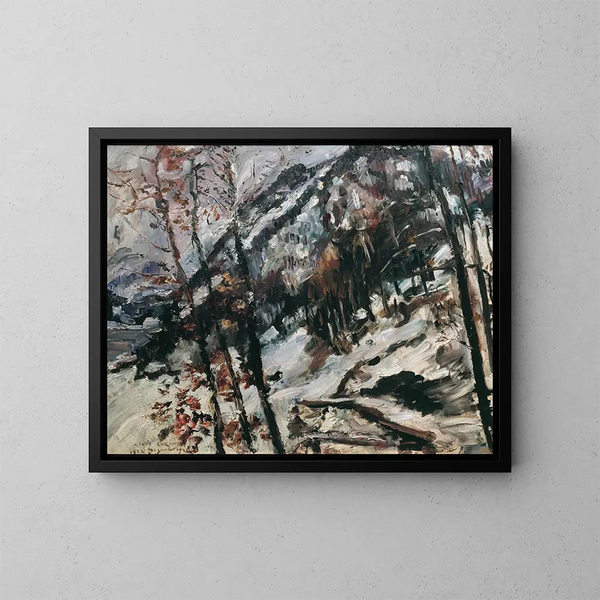 Le duché au Walchensee dans la neige - Lovis Corinth — framed artwork on a wall