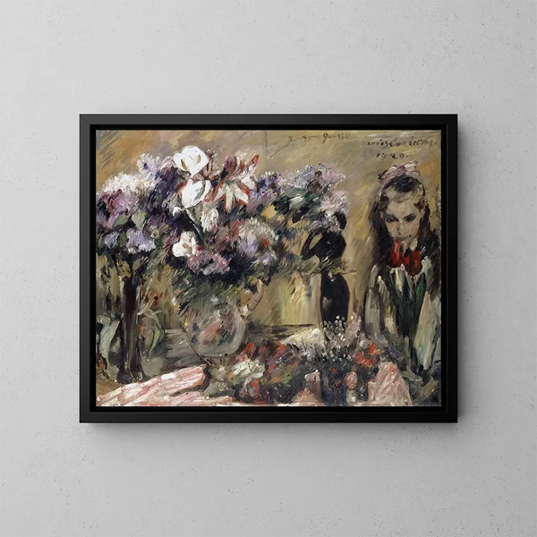Flowers and Girl Wilhelmine - Lovis Corinth — framed artwork on a wall