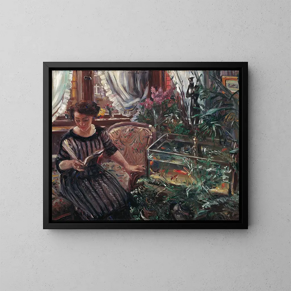 Dama en la fuente de peces rojos - Lovis Corinth — cuadro enmarcado en la pared