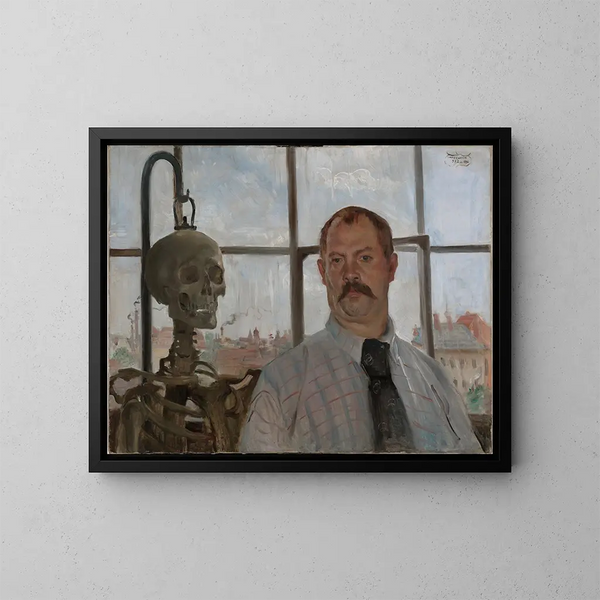 Autorretrato con un esqueleto - Lovis Corinth — cuadro enmarcado en la pared