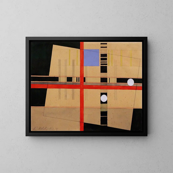 Cruz roja y bolas blancas - László Moholy-Nagy — cuadro enmarcado en la pared