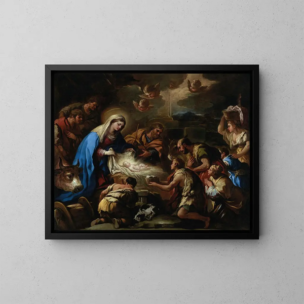 L'Adoration des bergers - Luca Giordano — framed artwork on a wall