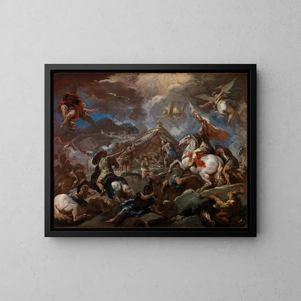 La descubrimiento del cuerpo de Holofernes - Luca Giordano — cuadro enmarcado en la pared