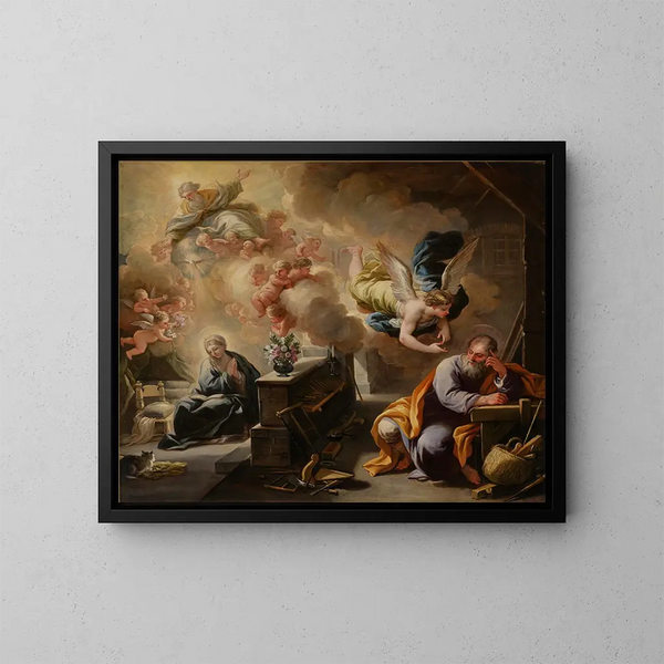 El sueño de san José - Luca Giordano — cuadro enmarcado en la pared