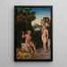 a faun and his family with a slain lion - Lucas Cranach the Elder — framed artwork on a wall