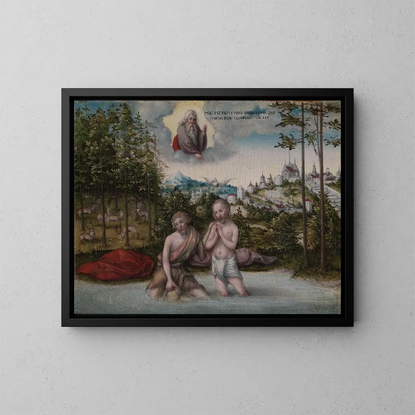 El bautismo de Cristo - Lucas Cranach el Viejo — cuadro enmarcado en la pared