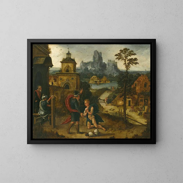 Un paisaje con el regreso del hijo pródigo - Lucas Gassel — cuadro enmarcado en la pared