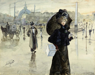Lucien Gilbert Darpy - Trottin sur la place de la Concorde par temps de pluie.webp