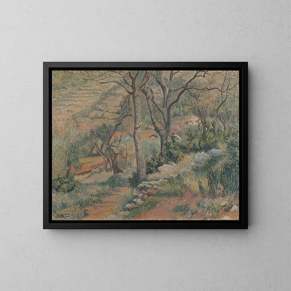 Fin du village Dardennes - Lucien Pissarro — framed artwork on a wall