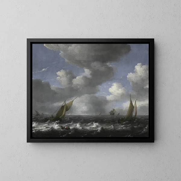 Marine painting and fishing boats - Ludolf Bakhuizen — framed artwork on a wall