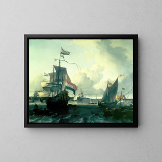 Ludolf Backhuysen - The Dutch ManofWar De Gouden Leeuw on the River Y near Amsterdam.webp