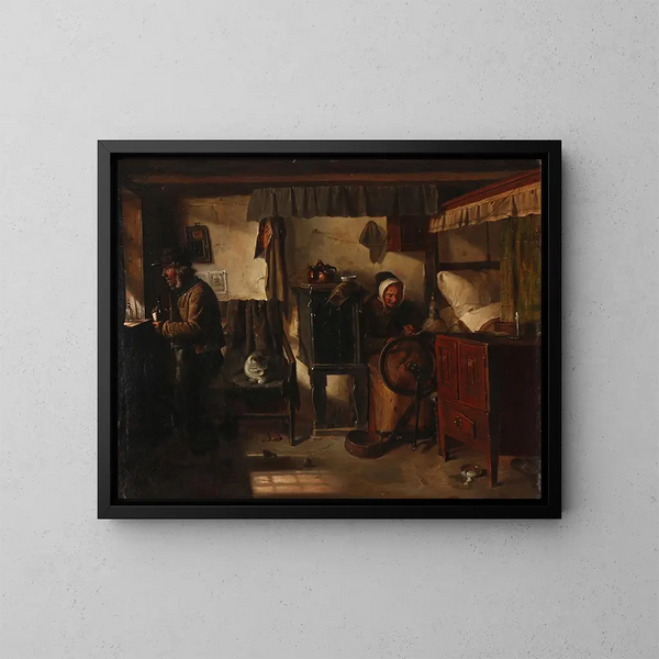 Interior of a peasant room - Ludvig Abelin Schou — framed artwork on a wall