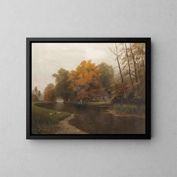 Autumn by the water's edge - Ludvík Bartók — framed artwork on a wall