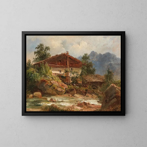 Landscape Painting in Tyrol - Ludwig Halauska — framed artwork on a wall